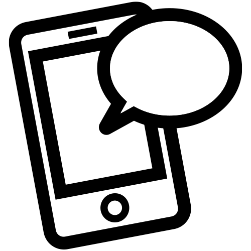 Icône représentant un mobile avec une bulle, symbolisant une aide au montage.