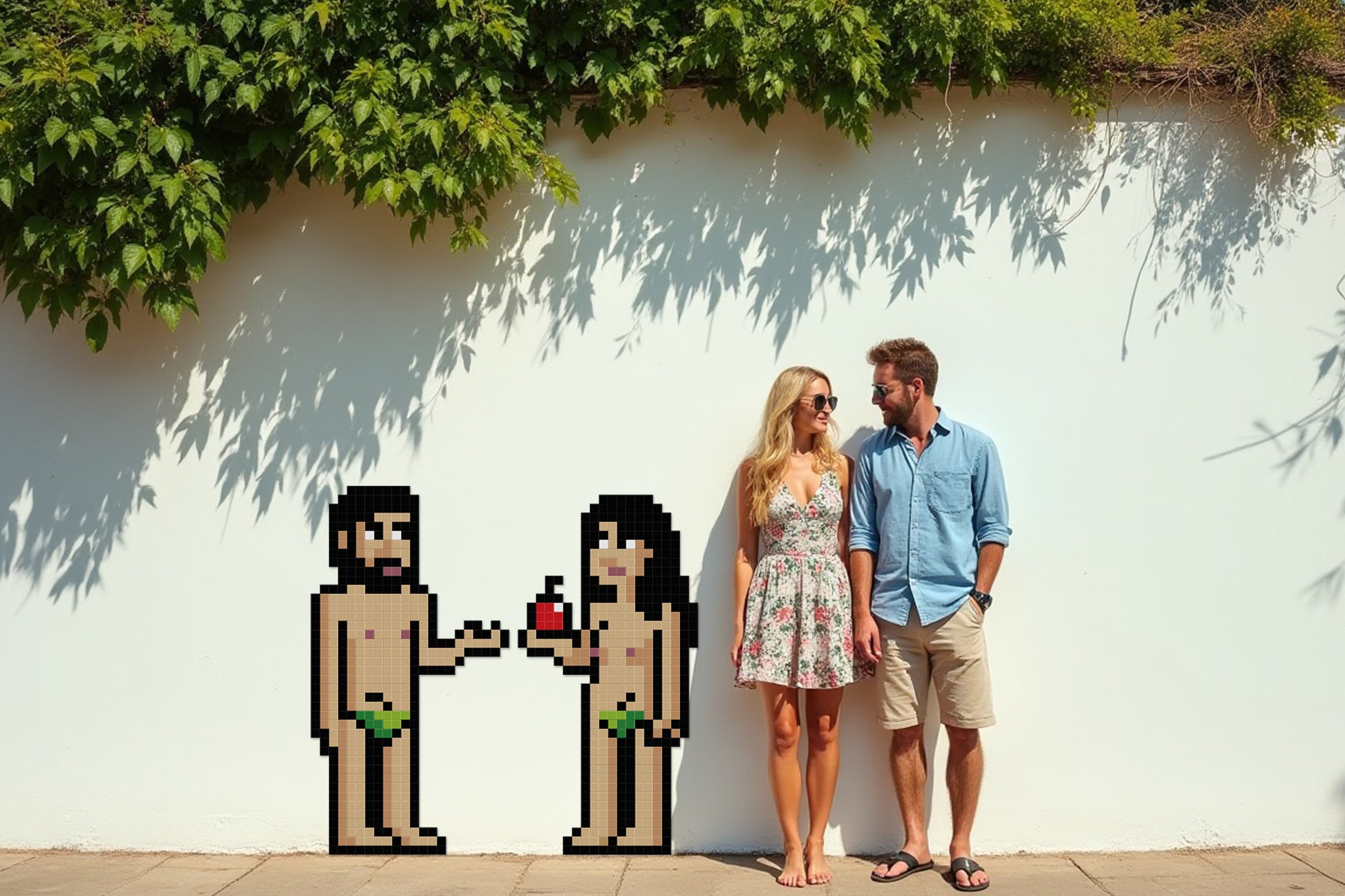 décoration murale jardin pixel art adam et eve