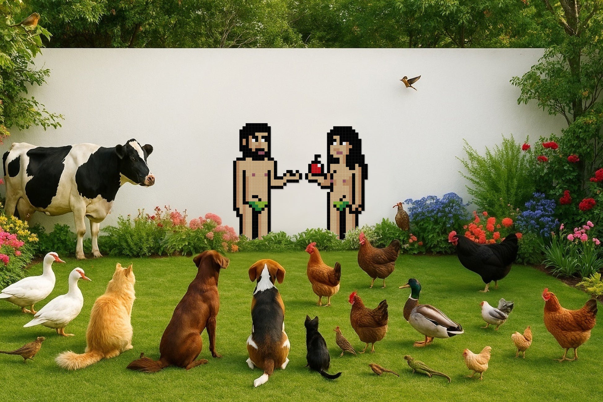 décoration murale jardin pixel art adam et eve