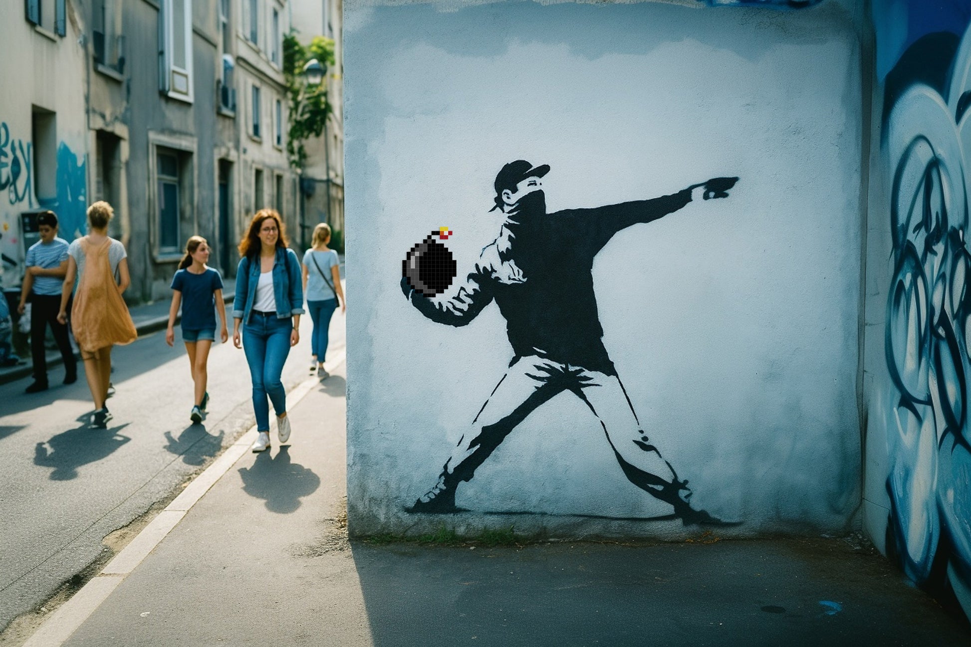 street art mosaïque pixel art bombe noire