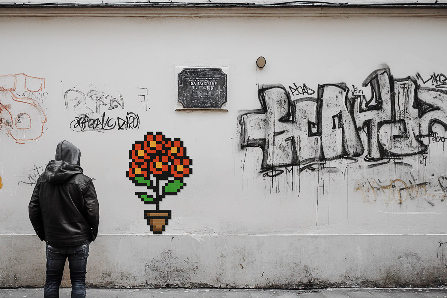 street art pixel art bouquet de fleurs