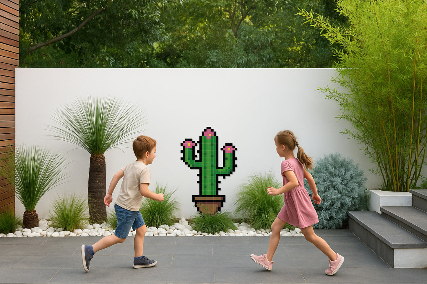 pixel art décoration murale jardin cactus