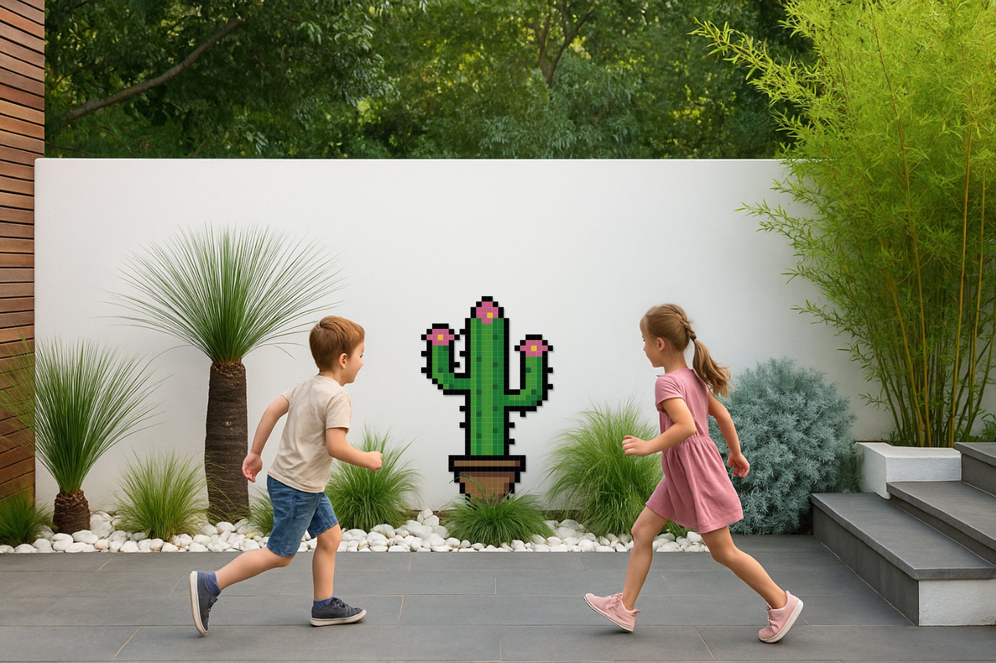 pixel art décoration murale jardin cactus