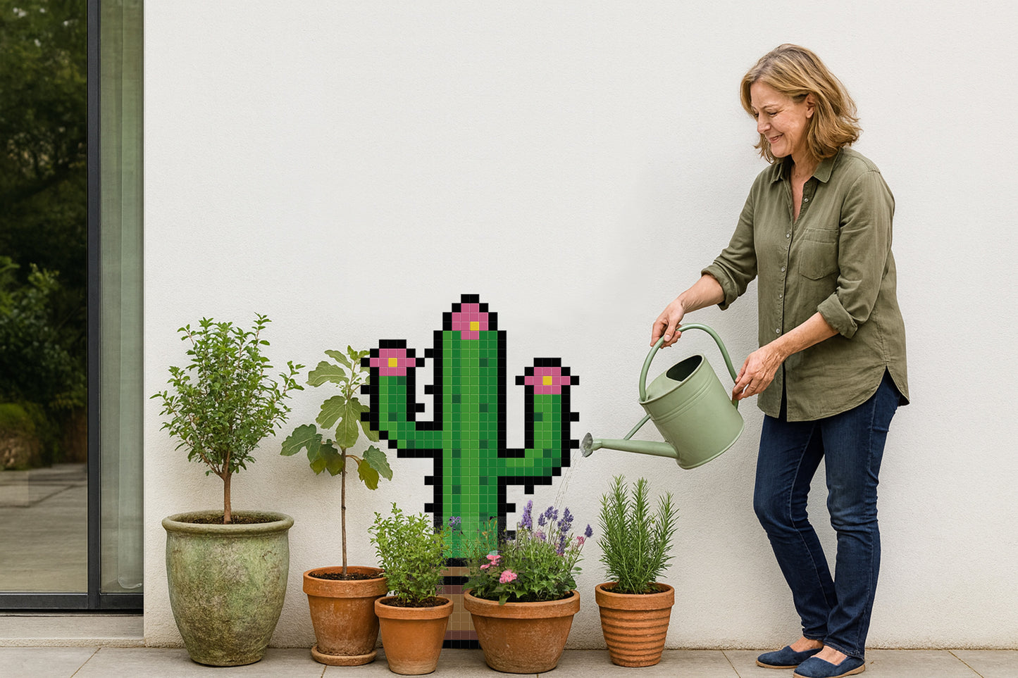 pixel art décoration murale jardin cactus