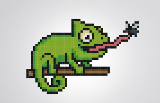 mosaïque pixel art caméléon vert