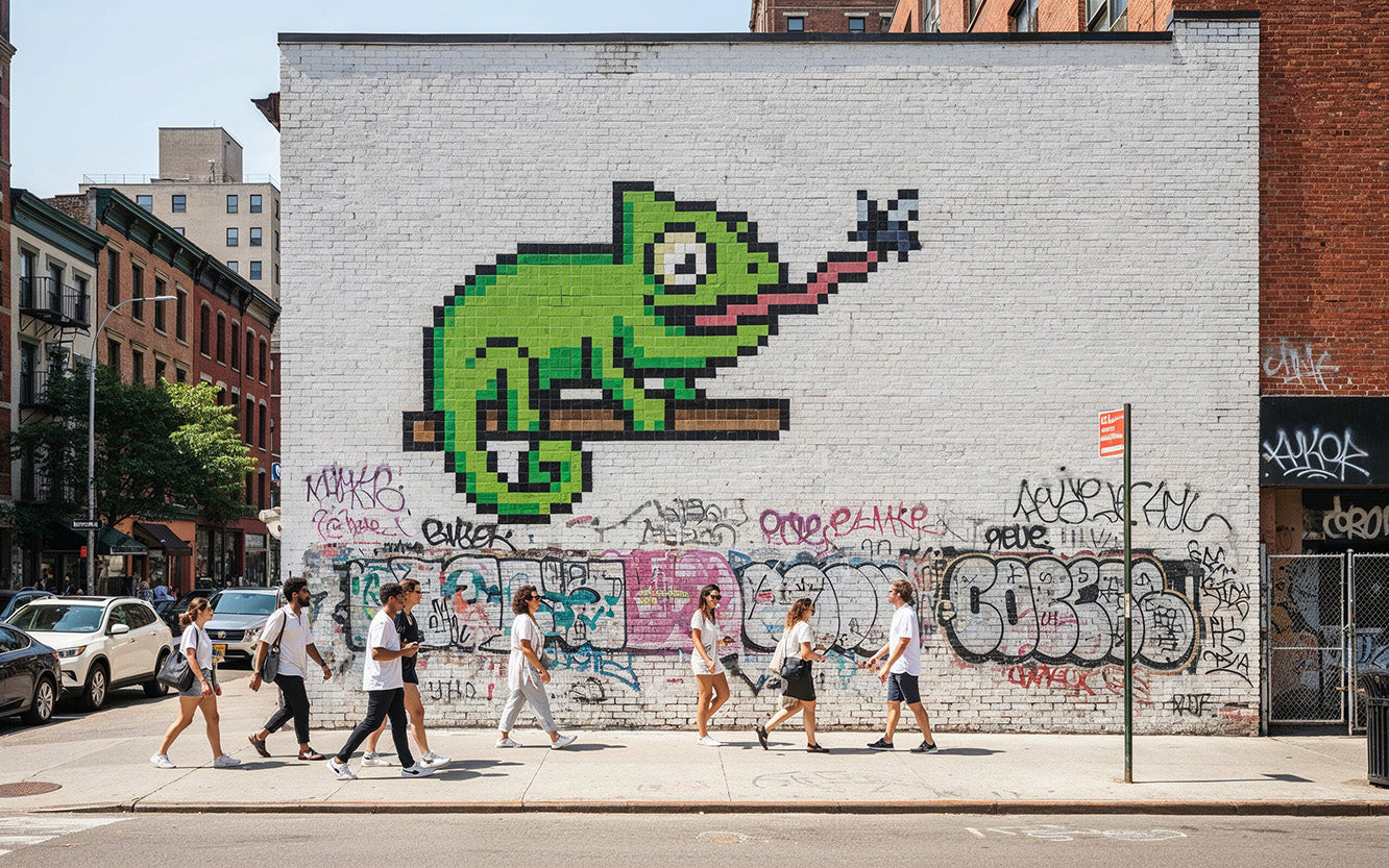 street art caméléon pixel art