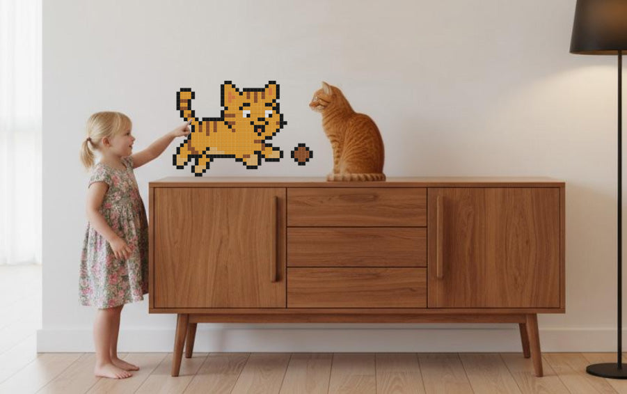 décoration murale salon pixel art chaton