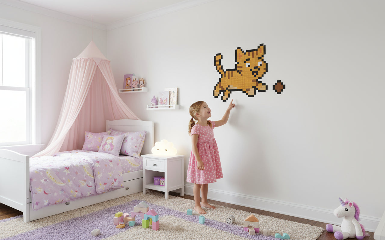 décoration murale pixel art chaton