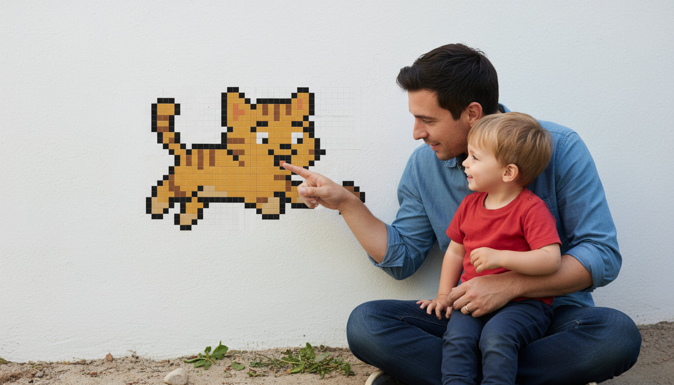décoration murale pixel art chaton