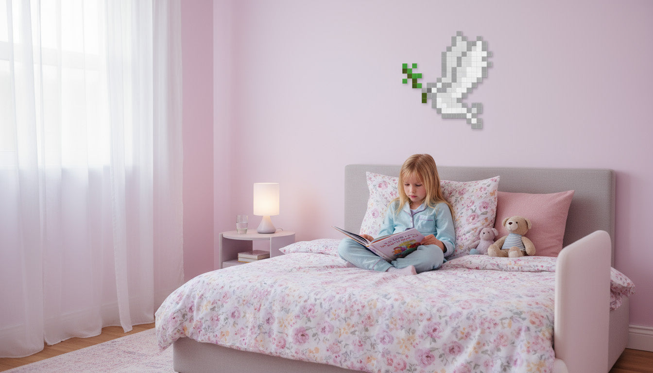 décoration murale pixel art colombe chambre enfant