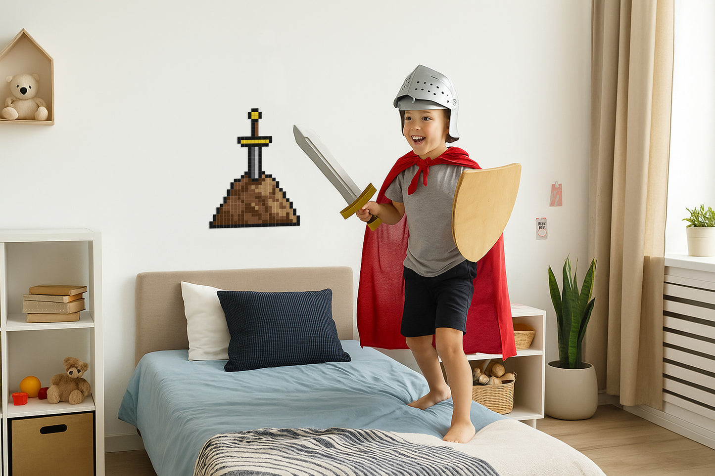 décoration murale pixel art excalibur chambre enfant