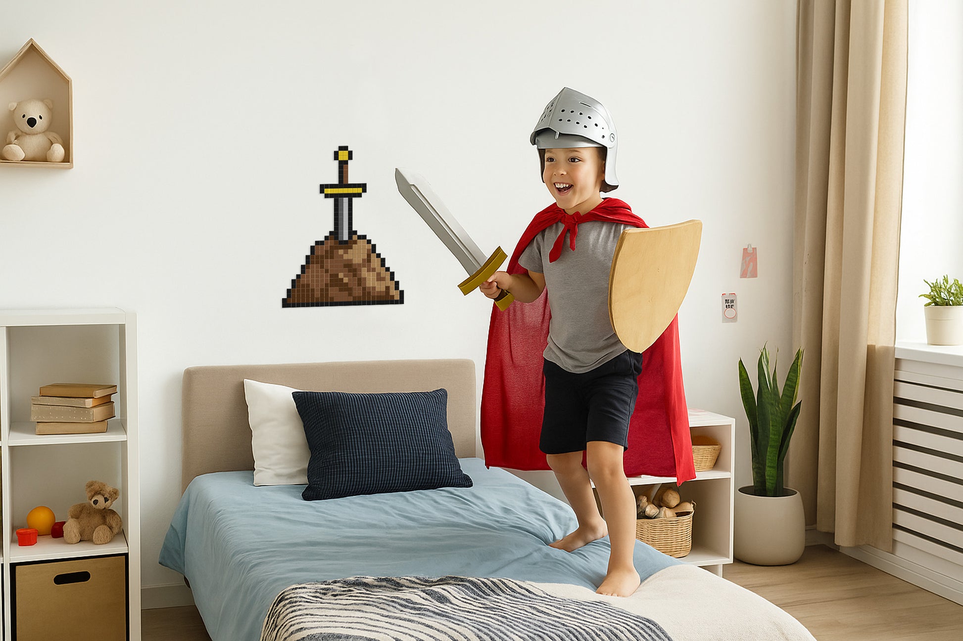 décoration murale pixel art excalibur chambre enfant
