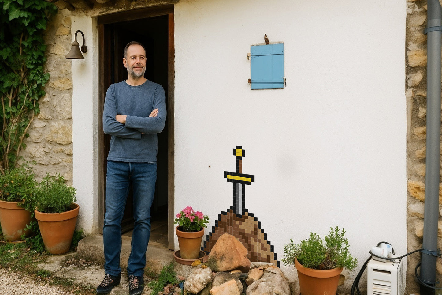 décoration murale pixel art excalibur jardin