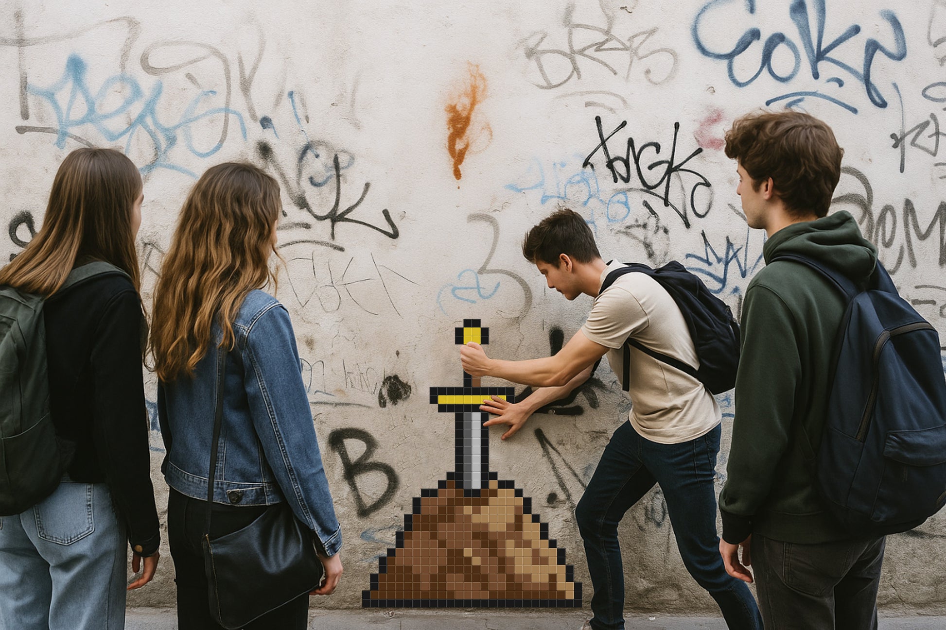 street art épée pixel art excalibur