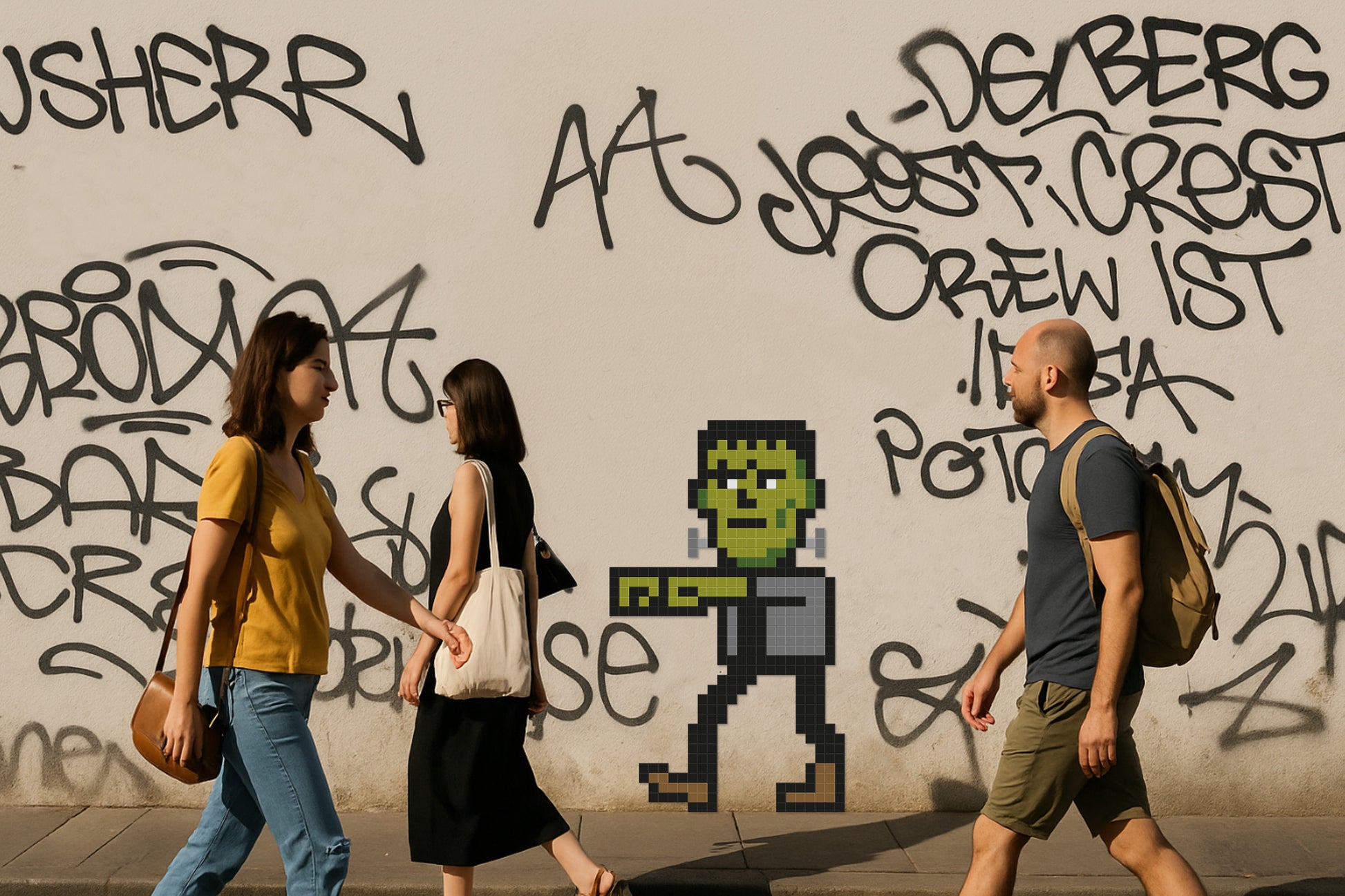 street art pixel art frankenstein