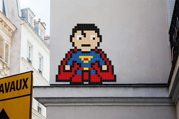 street art super héros pixel art