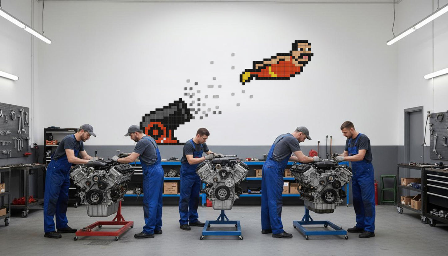décoration murale pixel art homme canon