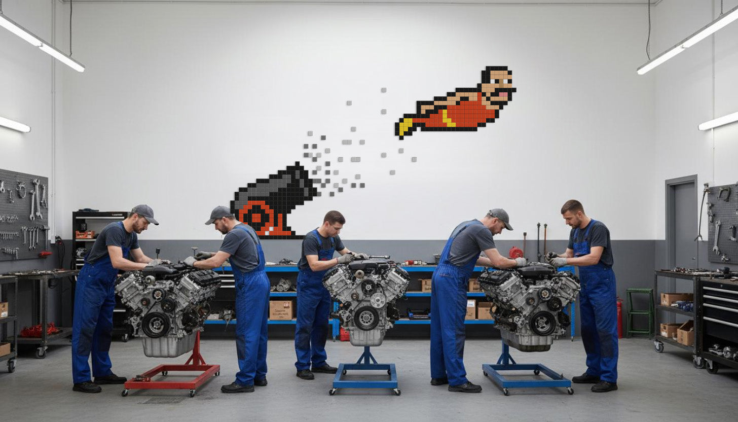 décoration murale pixel art homme canon