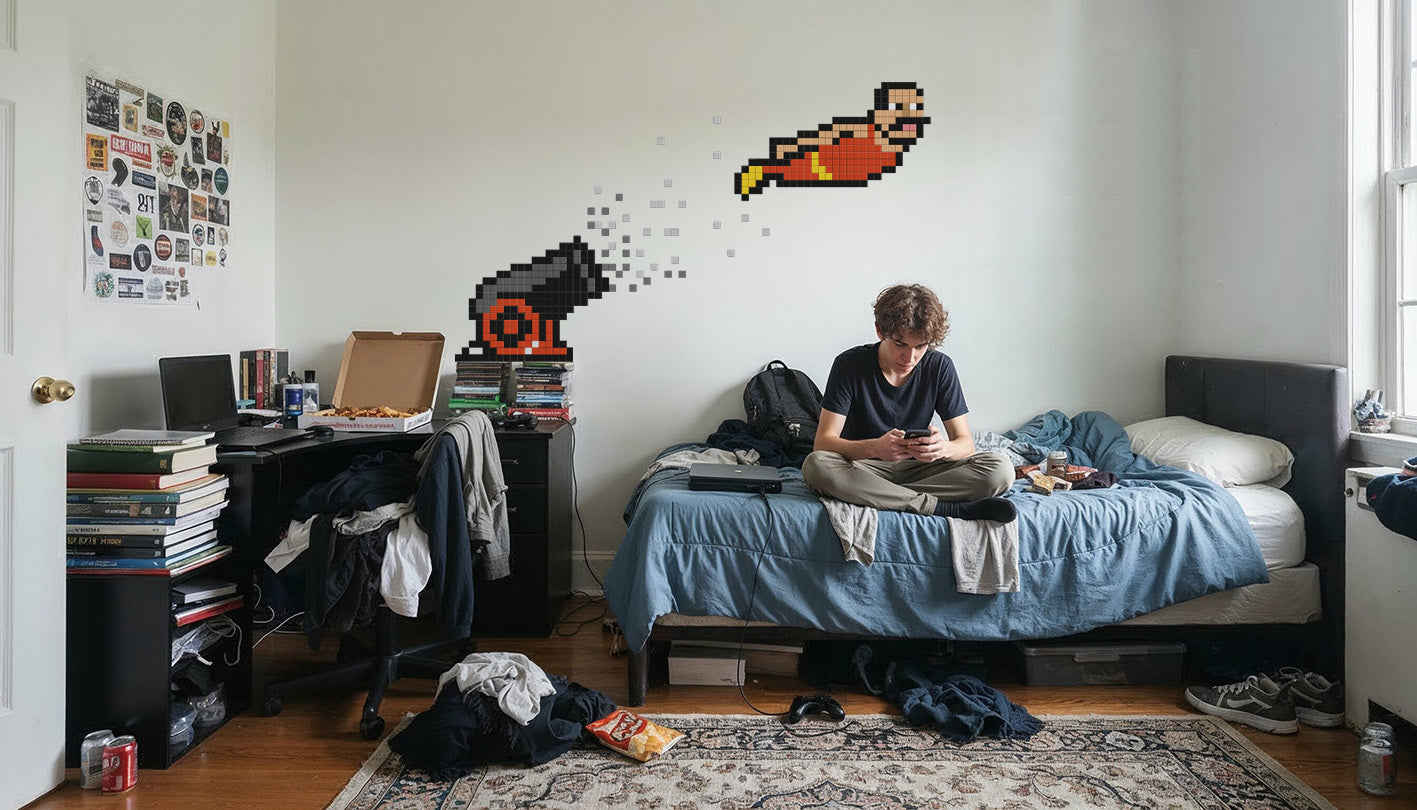 décoration murale chambre pixel art homme canon