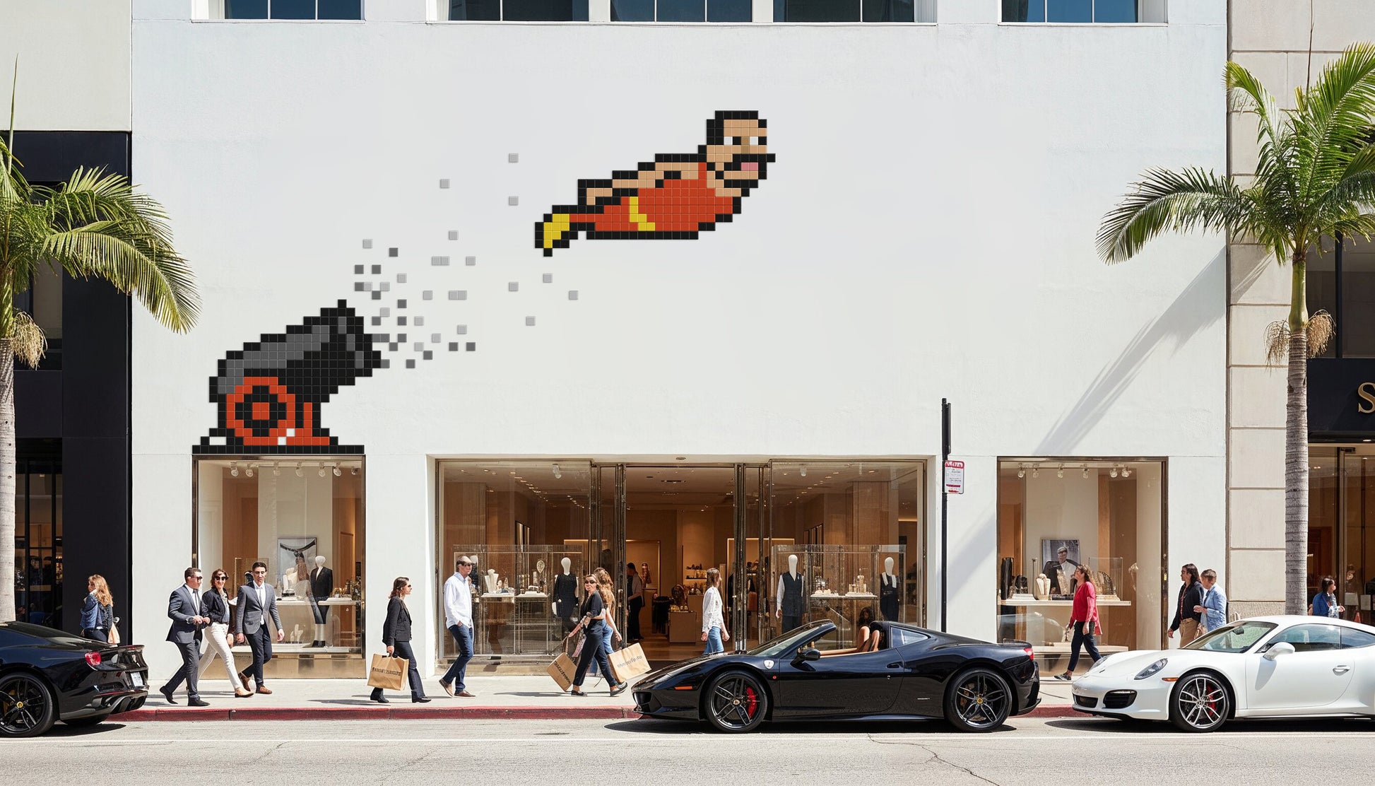 décoration murale boutique pixel art homme canon
