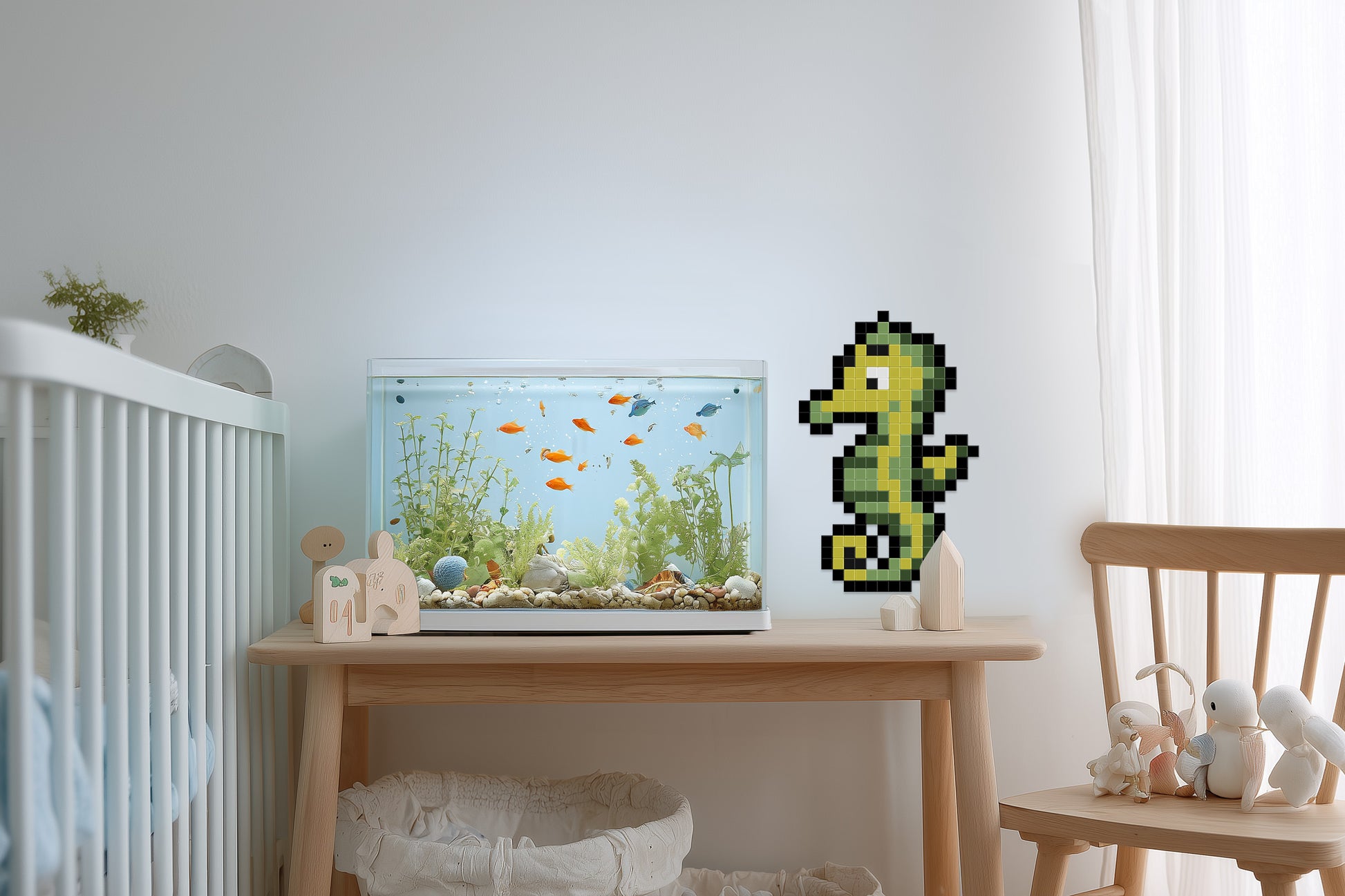 décoration murale hippocampe pixel art chambre enfant
