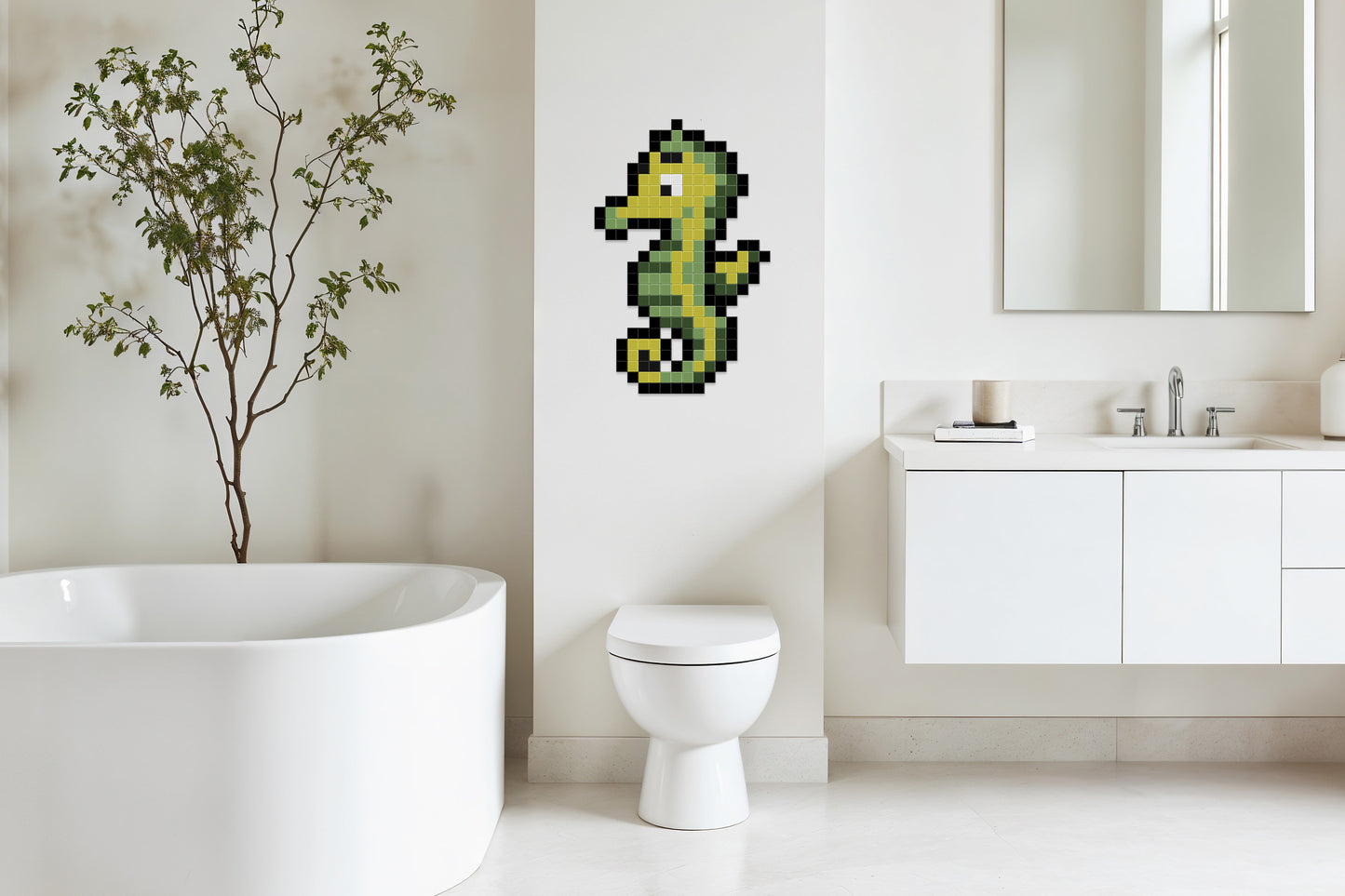 décoration murale hippocampe pixel art salle de bain