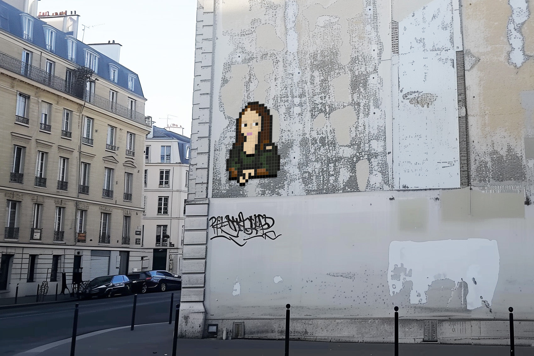 street art mona lisa pixel art