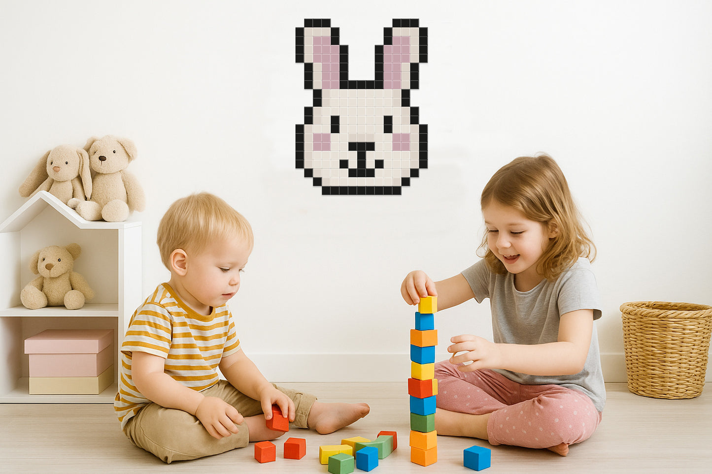 décoration murale lapin pixel art chambre enfant