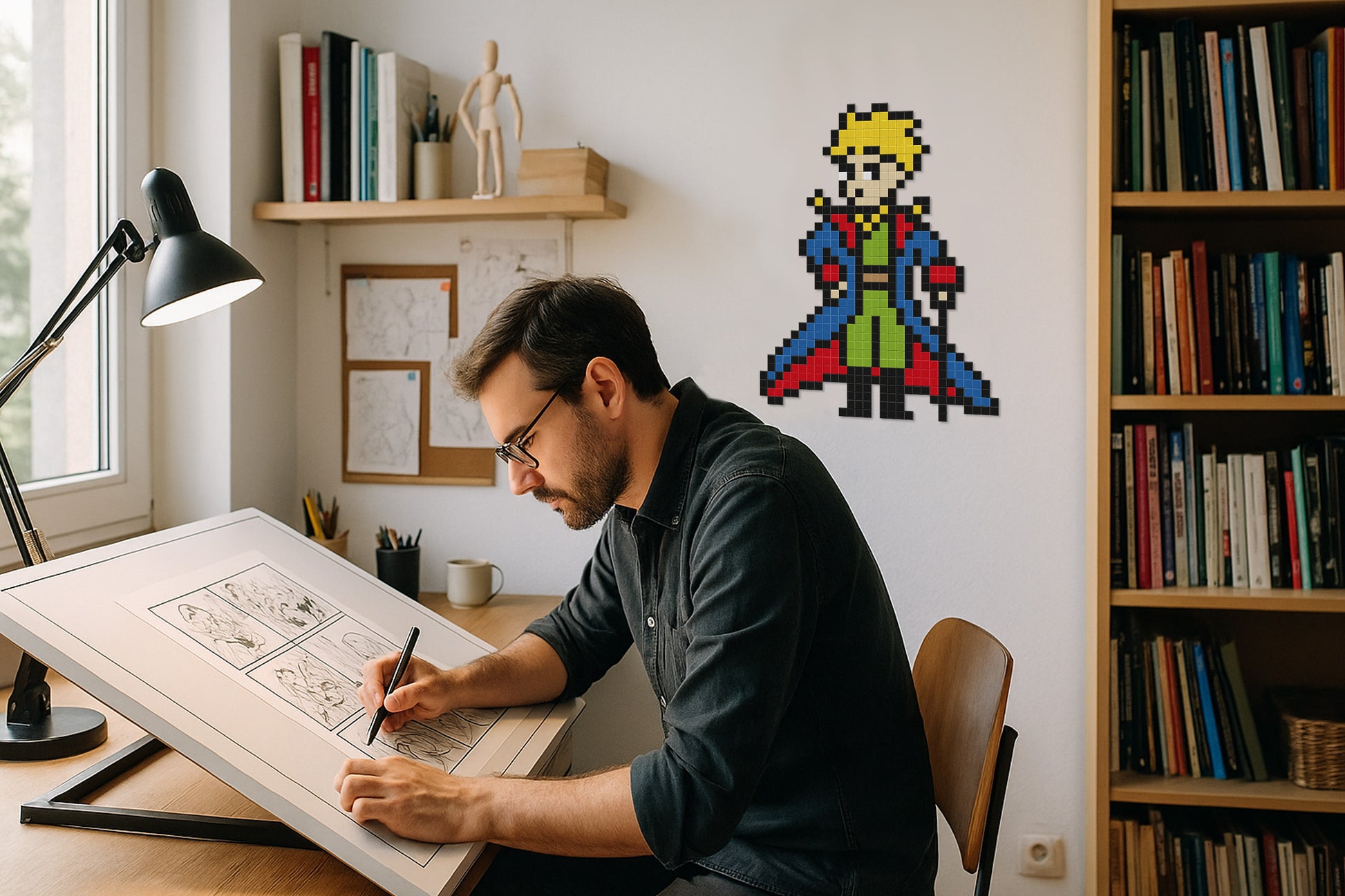 décoration murale pixel art petit prince bureau