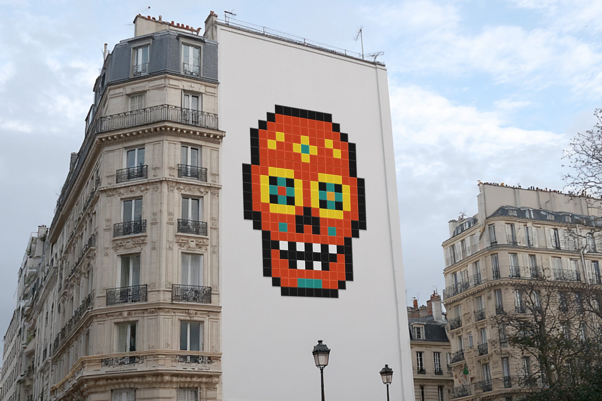 street art crâne mexicain pixel art