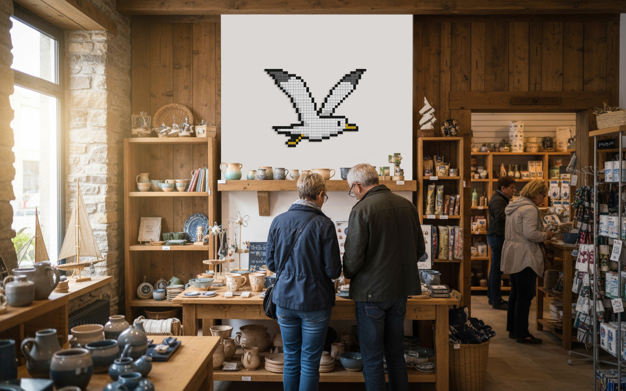 décoration murale boutique pixel art mouette