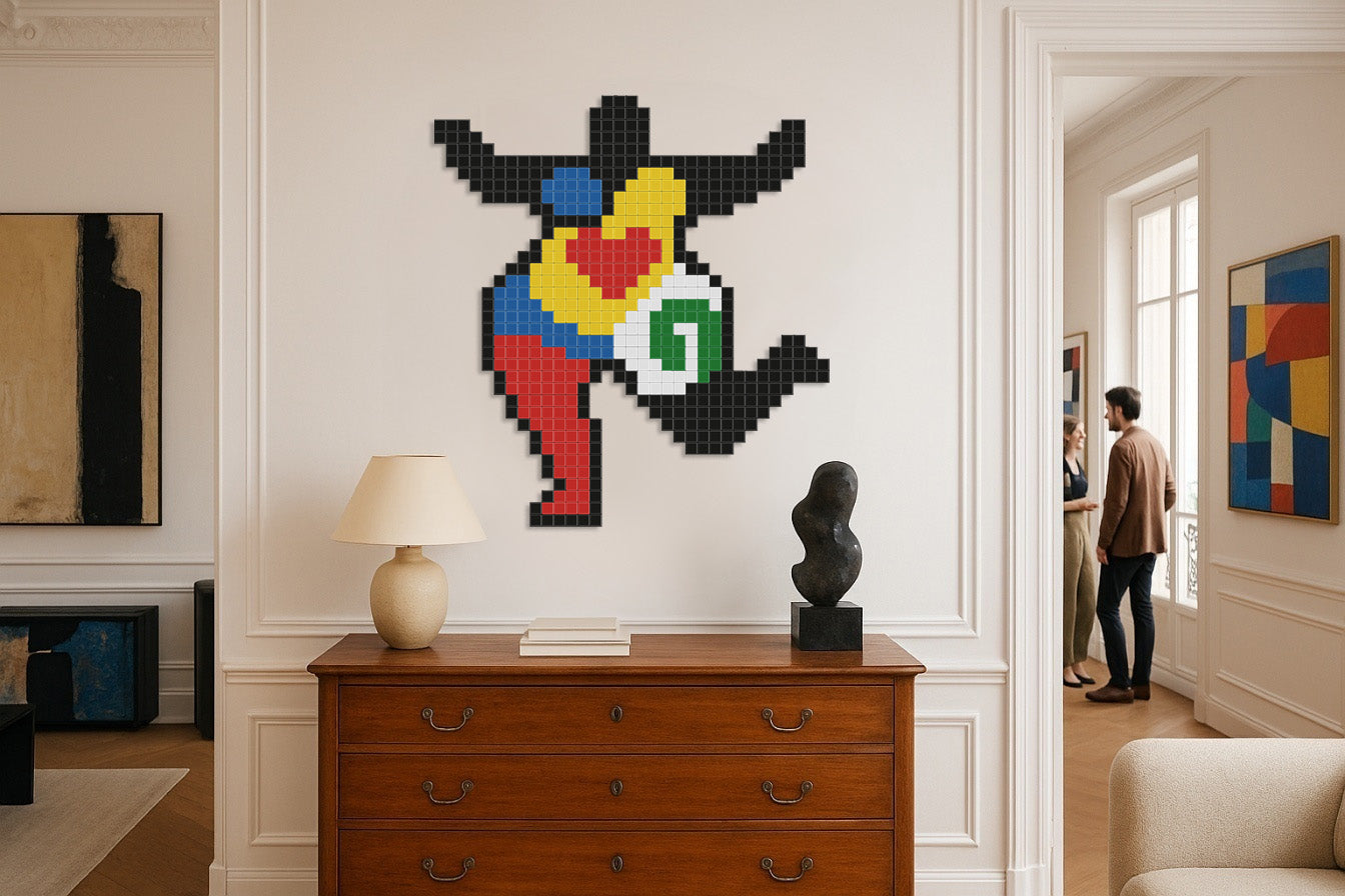 décoration murale pixel art dans un intérieur lumineux