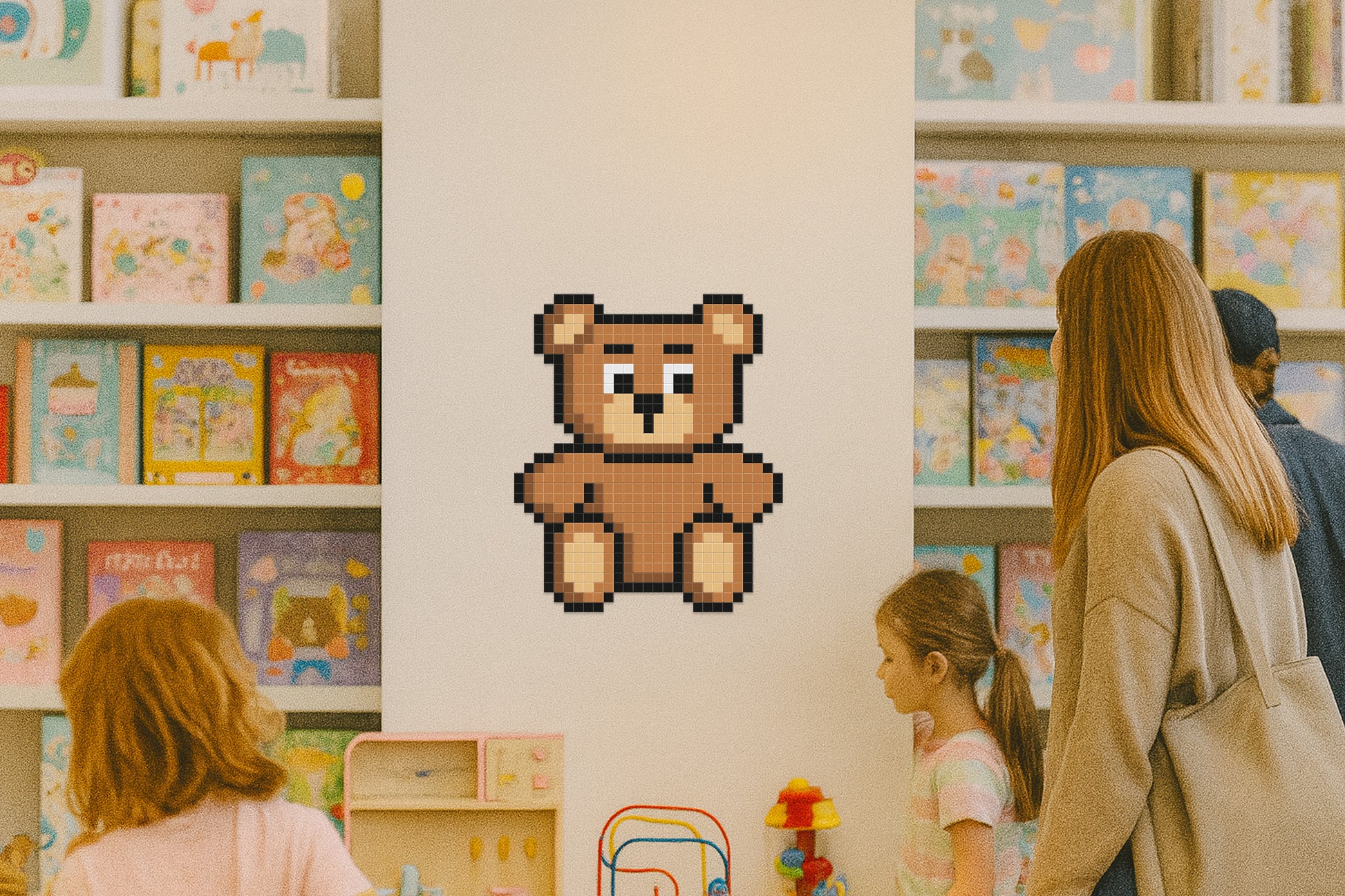 décoration murale ours pixel art boutique