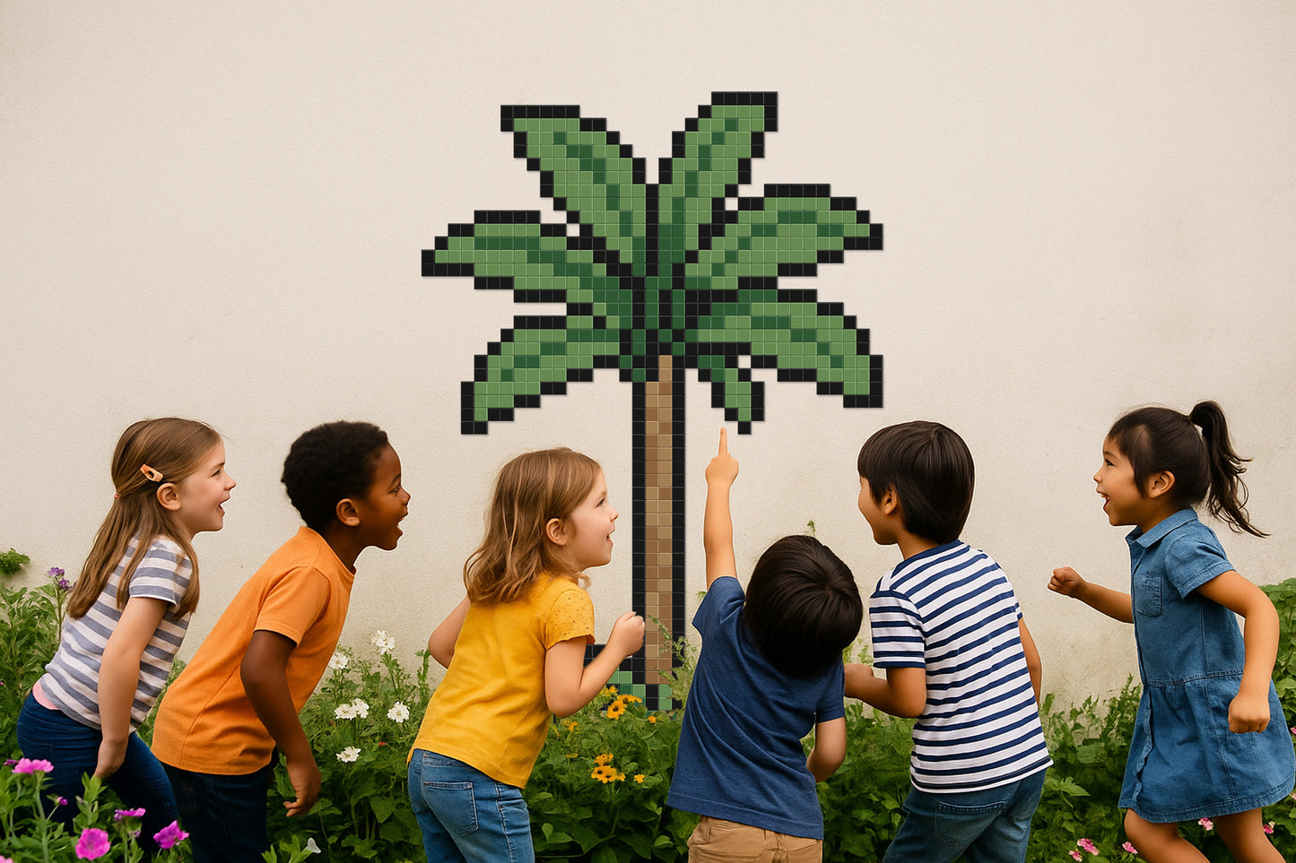 décoration murale palmier pixel art jardin