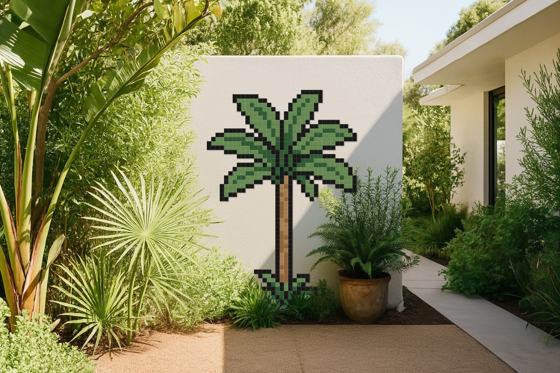 décoration murale palmier pixel art jardin