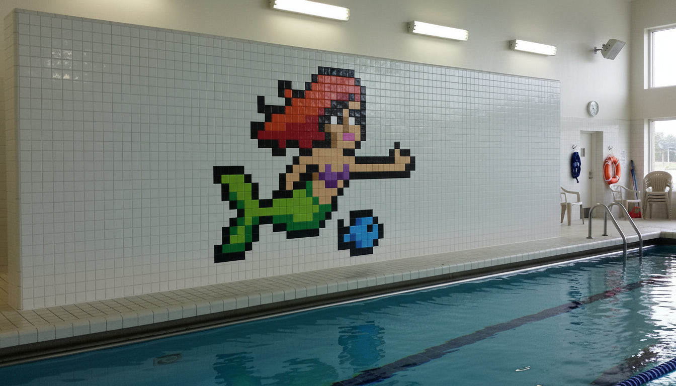 décoration murale pixel art piscine petite sirène