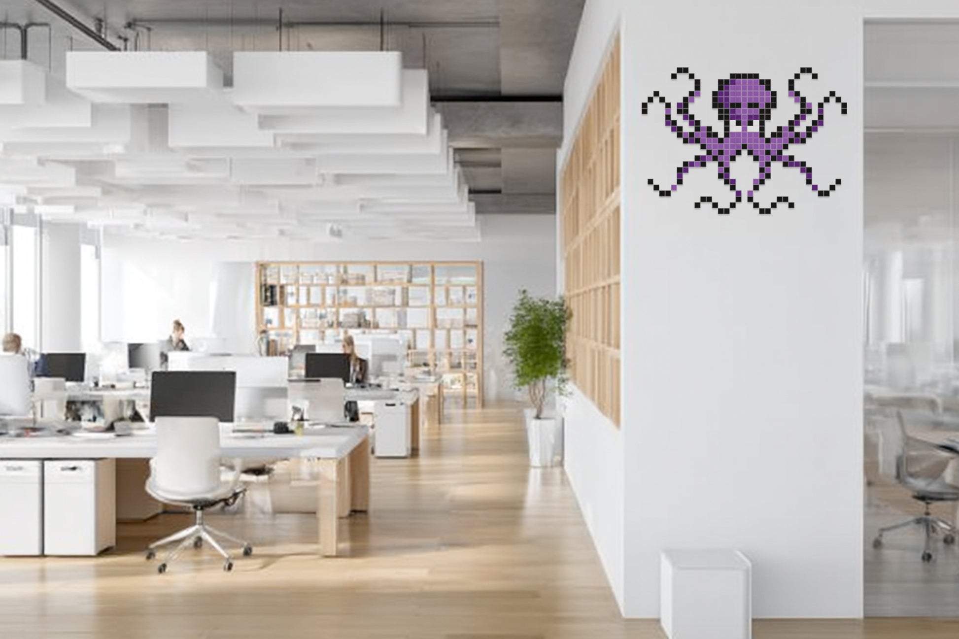 décoration murale pieuvre pixel art bureau