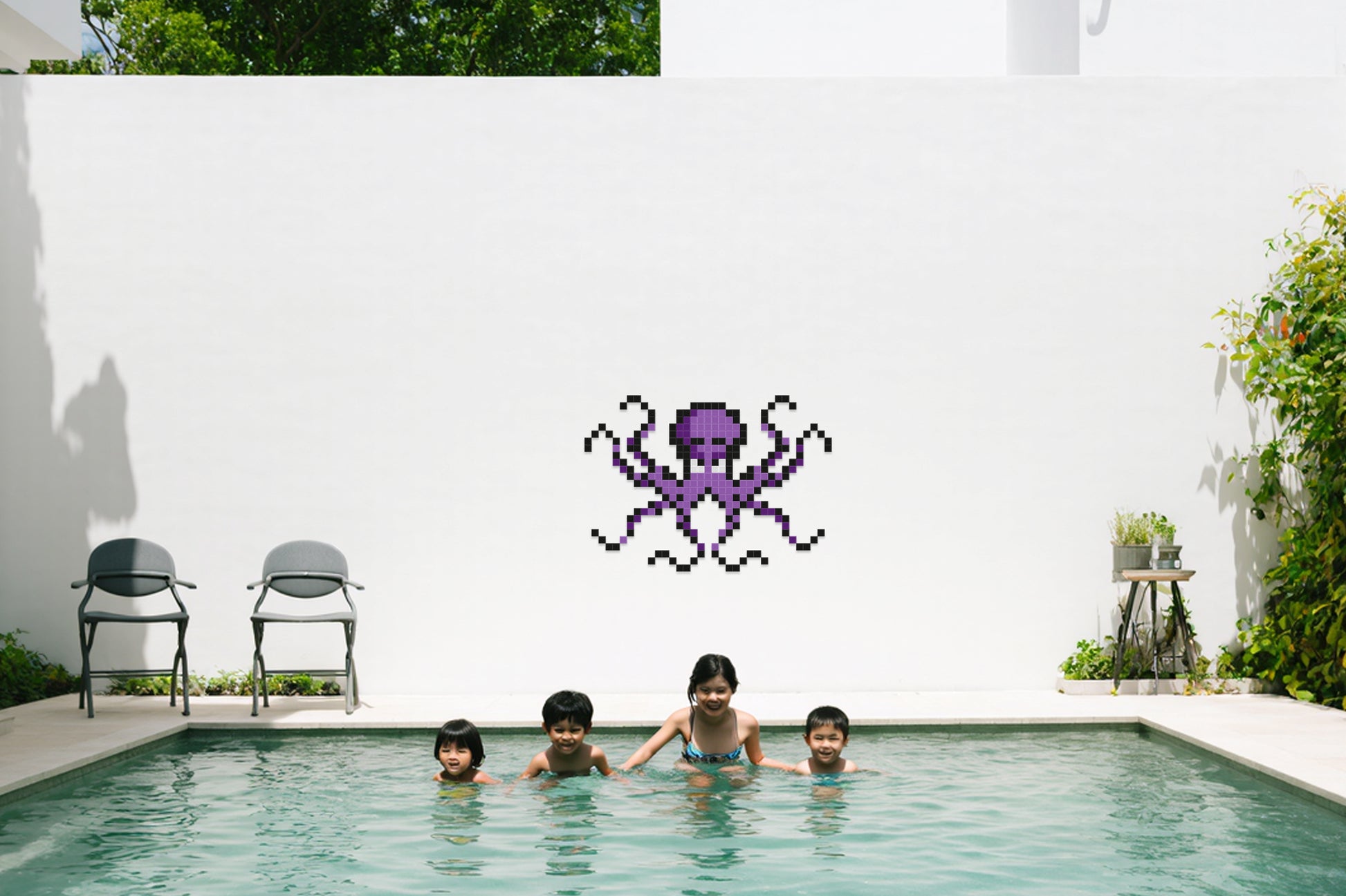 décoration murale pieuvre pixel art piscine