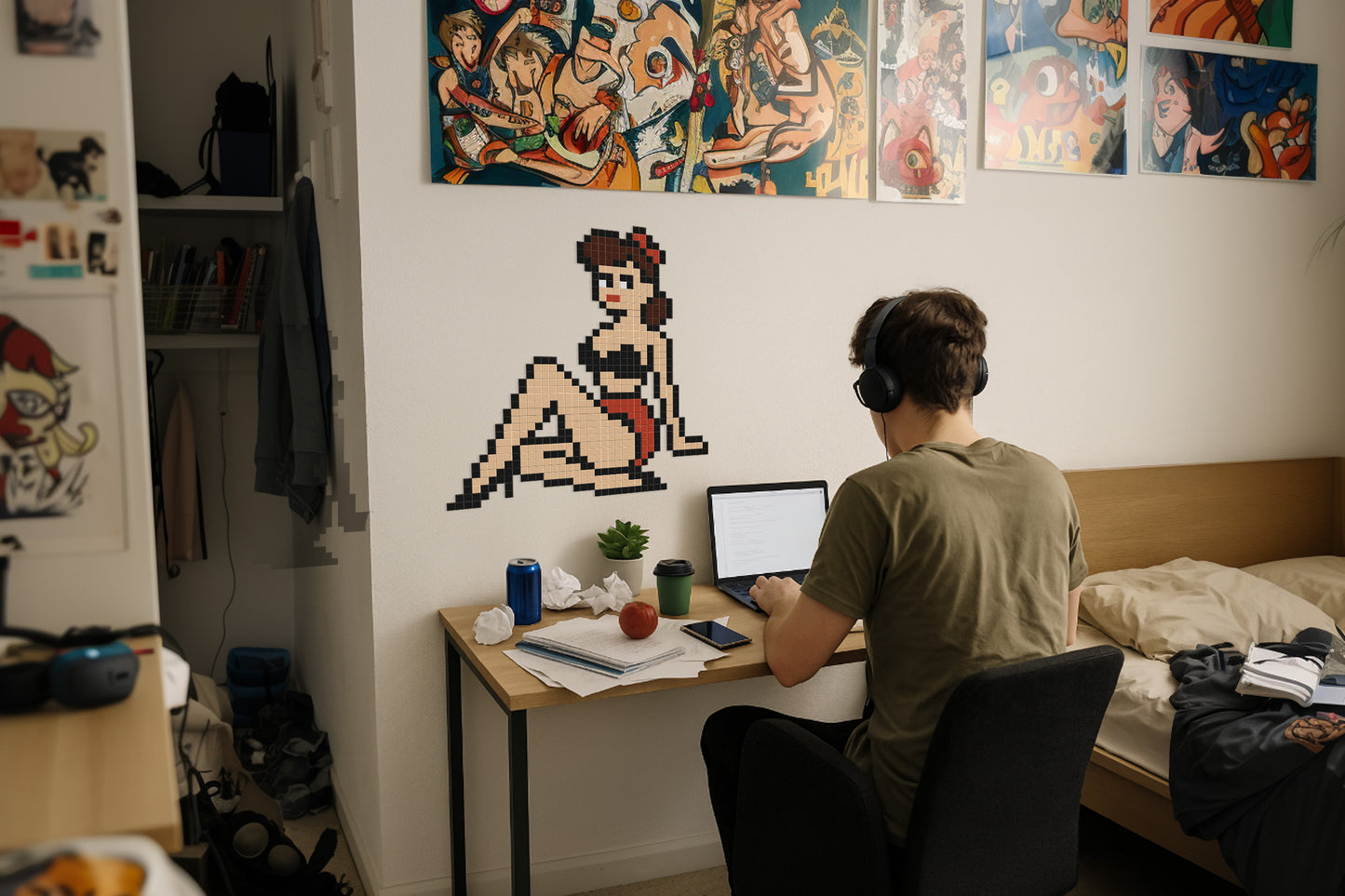 décoration murale pin-up pixel art chambre