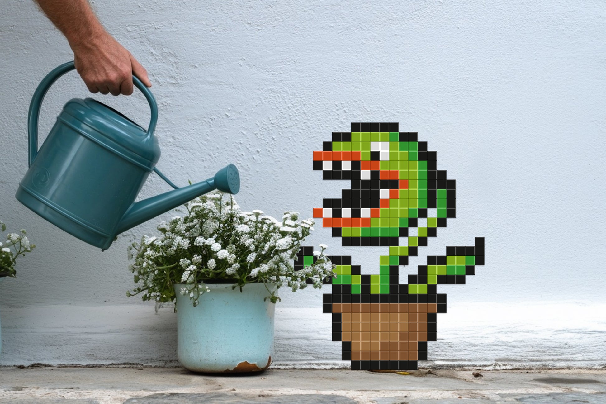 décoration murale plante carnivore pixel art