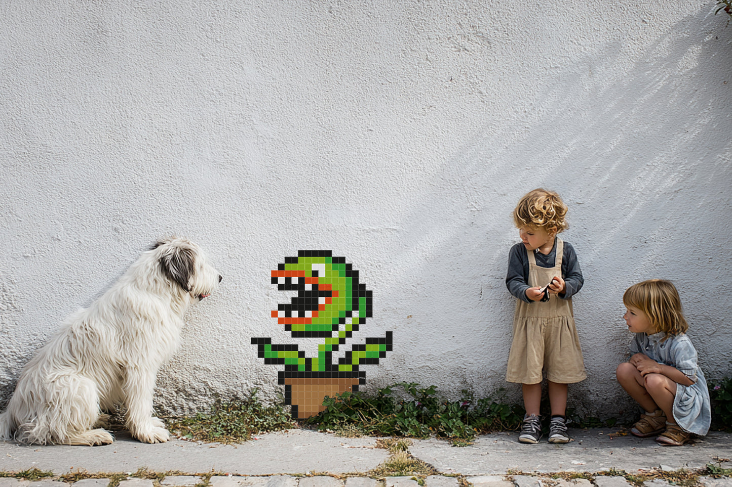 décoration murale plante carnivore pixel art jardin