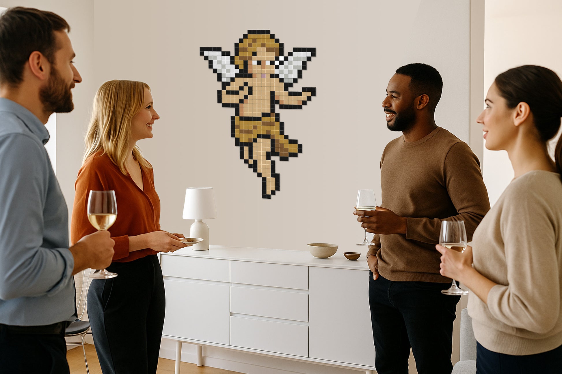 mosaïque pixel art angelot décoration intérieure