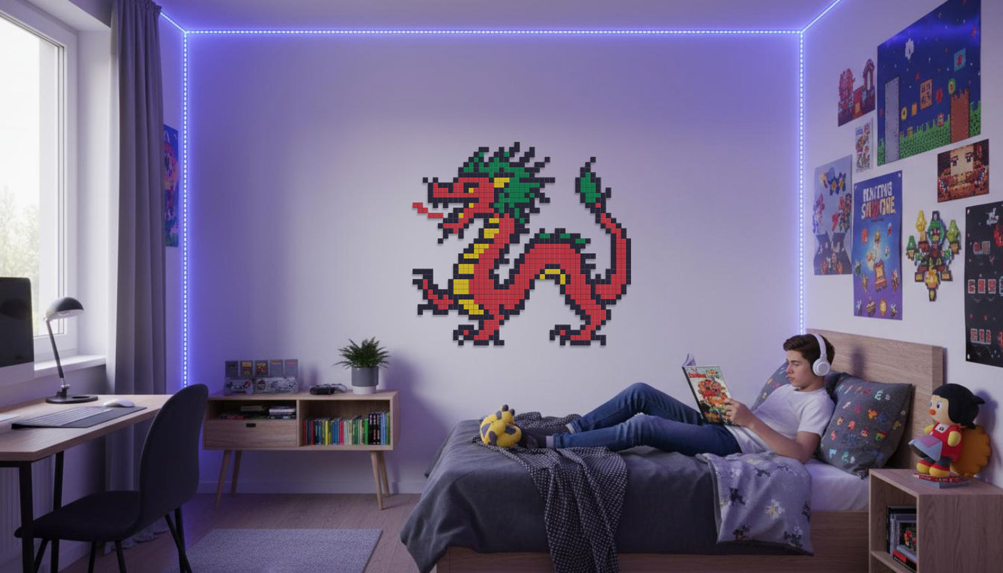 décoration murale ambiance pixel art dragon chinois