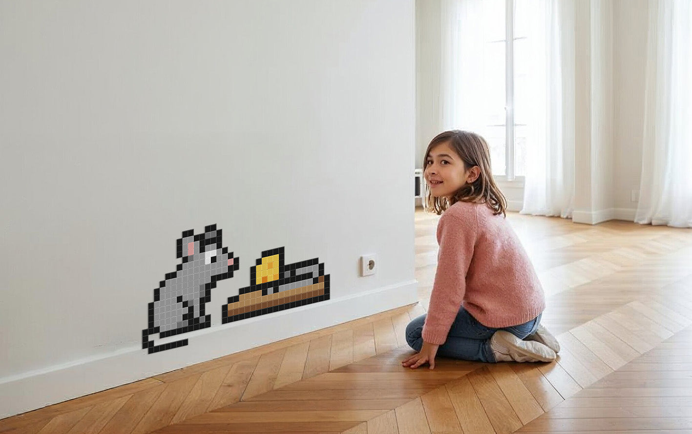 décoration murale salon pixel art souris