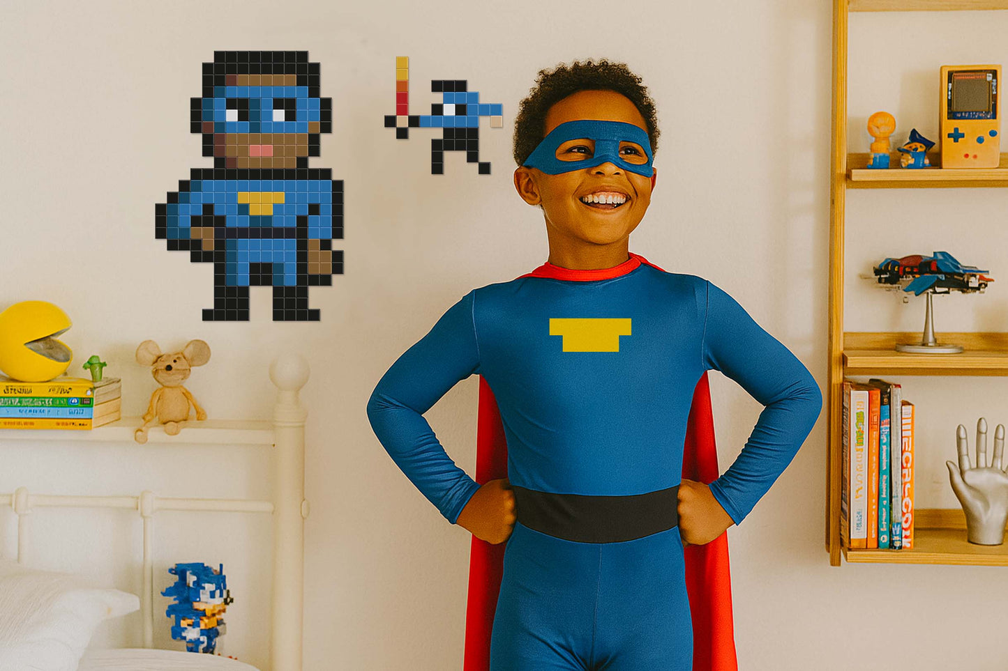 décoration murale super héros pixel art