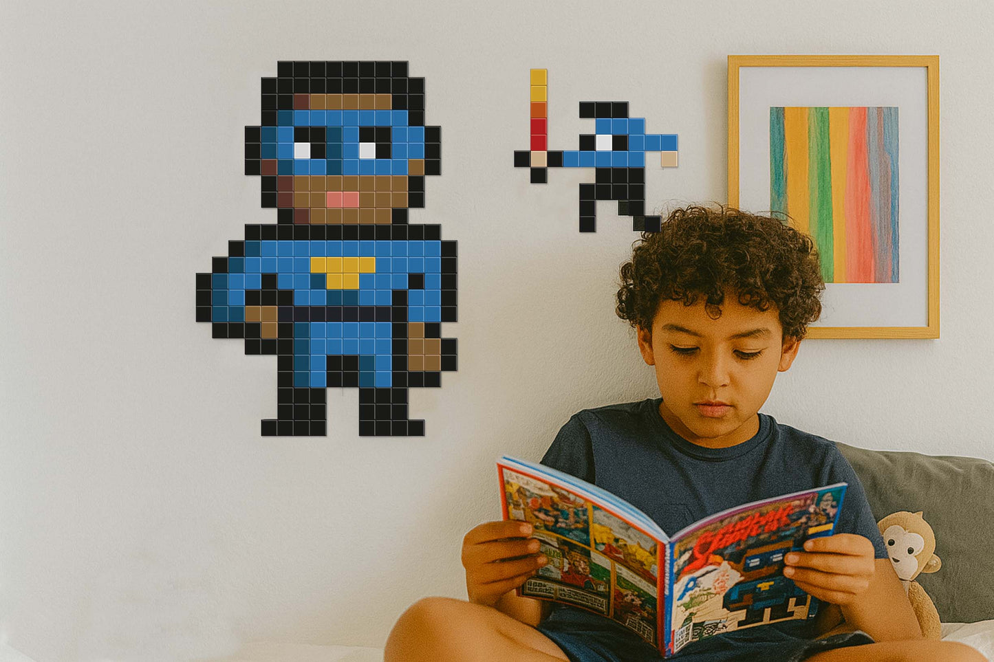 décoration murale chambre superhéros pixel art