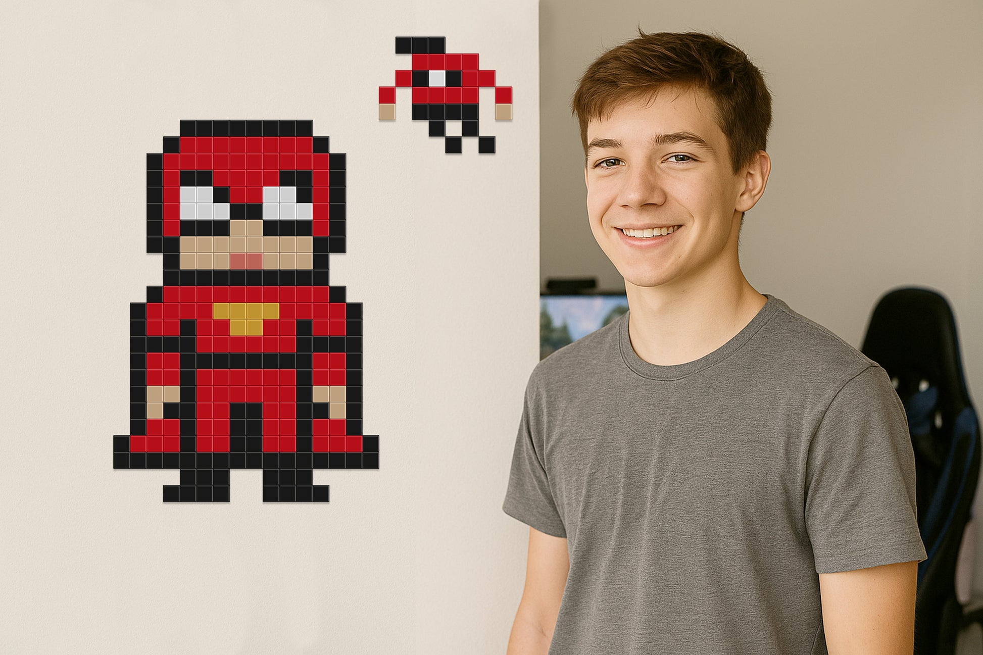 décoration murale super héros pixel art
