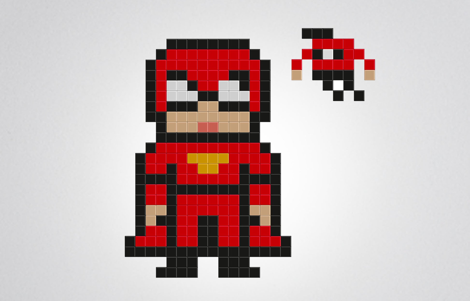 mosaïque pixel art super héros rouge
