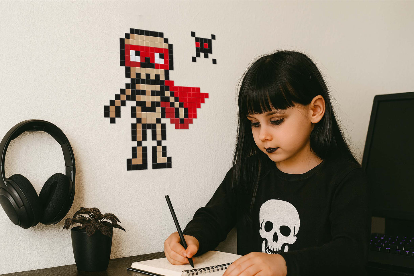 décoration murale super héros squelette pixel art