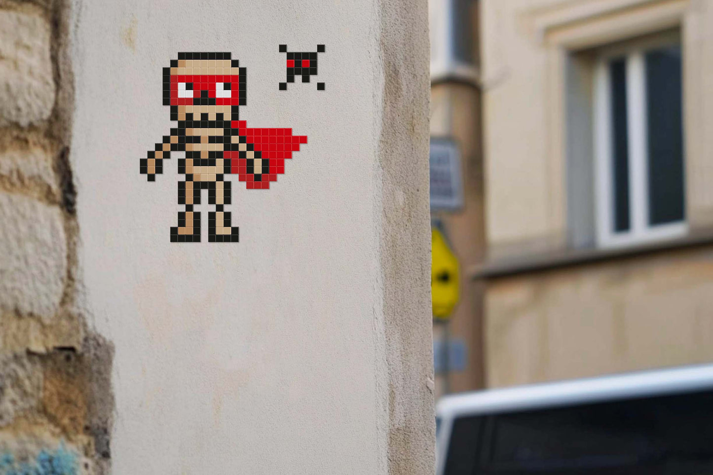 street art super héros squelette pixel art